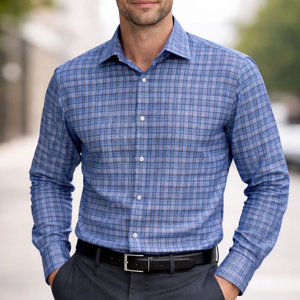 Nautica Men's Blue Checkered Dress Shirt